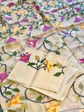 Off-White Floral Resham Silk Muslin Jamdani Handloom Saree