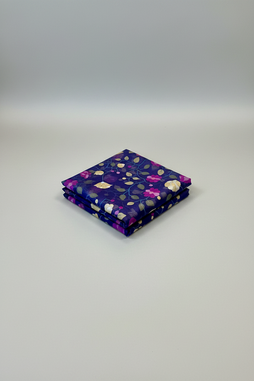 Navy Blue Floral Resham Silk Muslin Jamdani Handloom Saree