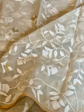 Ivory and Gold Self-design Resham Silk Muslin Jamdani Handloom Saree