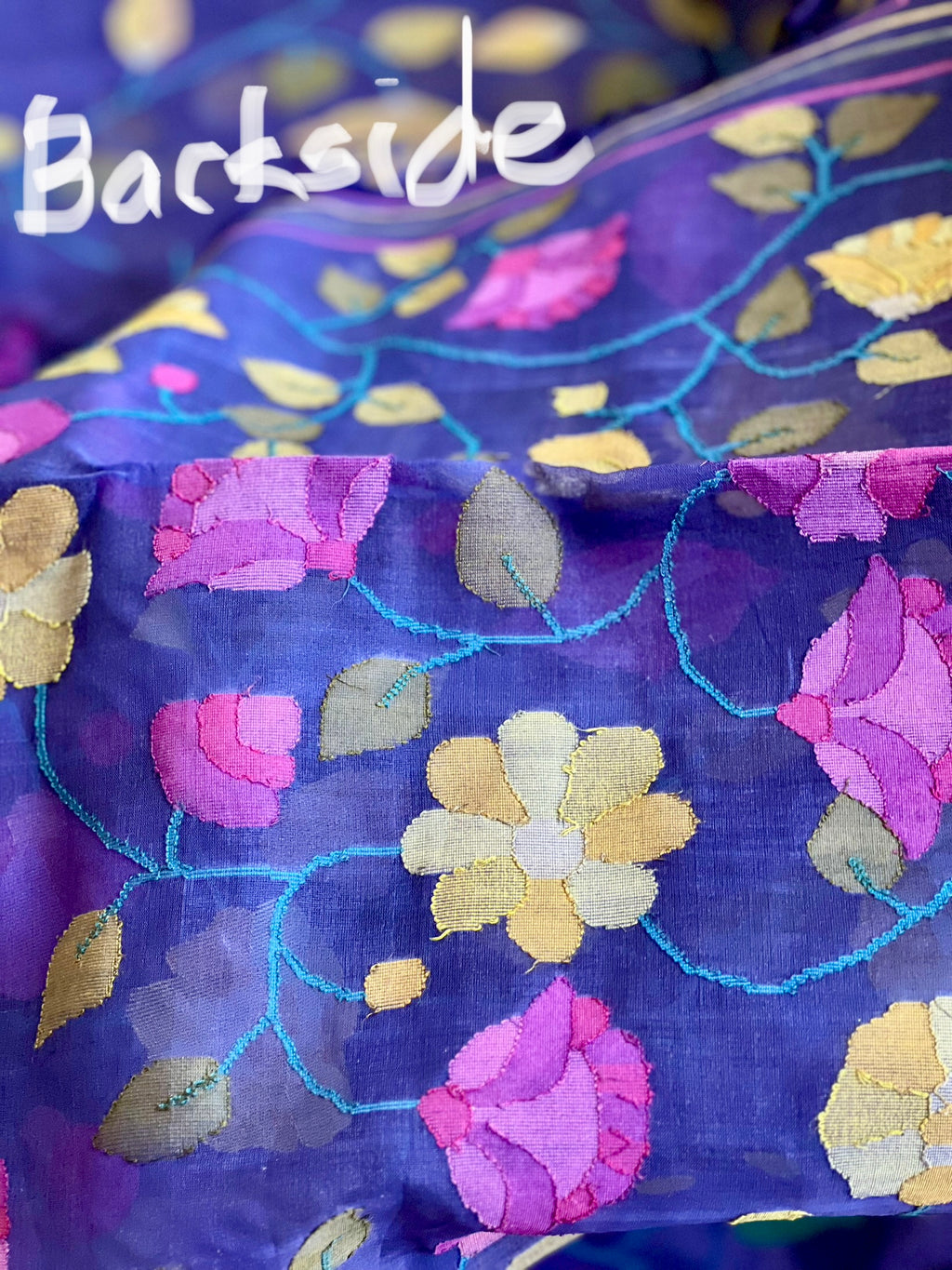 Navy Blue Floral Resham Silk Muslin Jamdani Handloom Saree